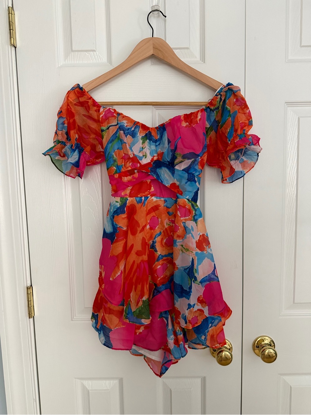 Bright Floral Off-Shoulder romper in Multicolor